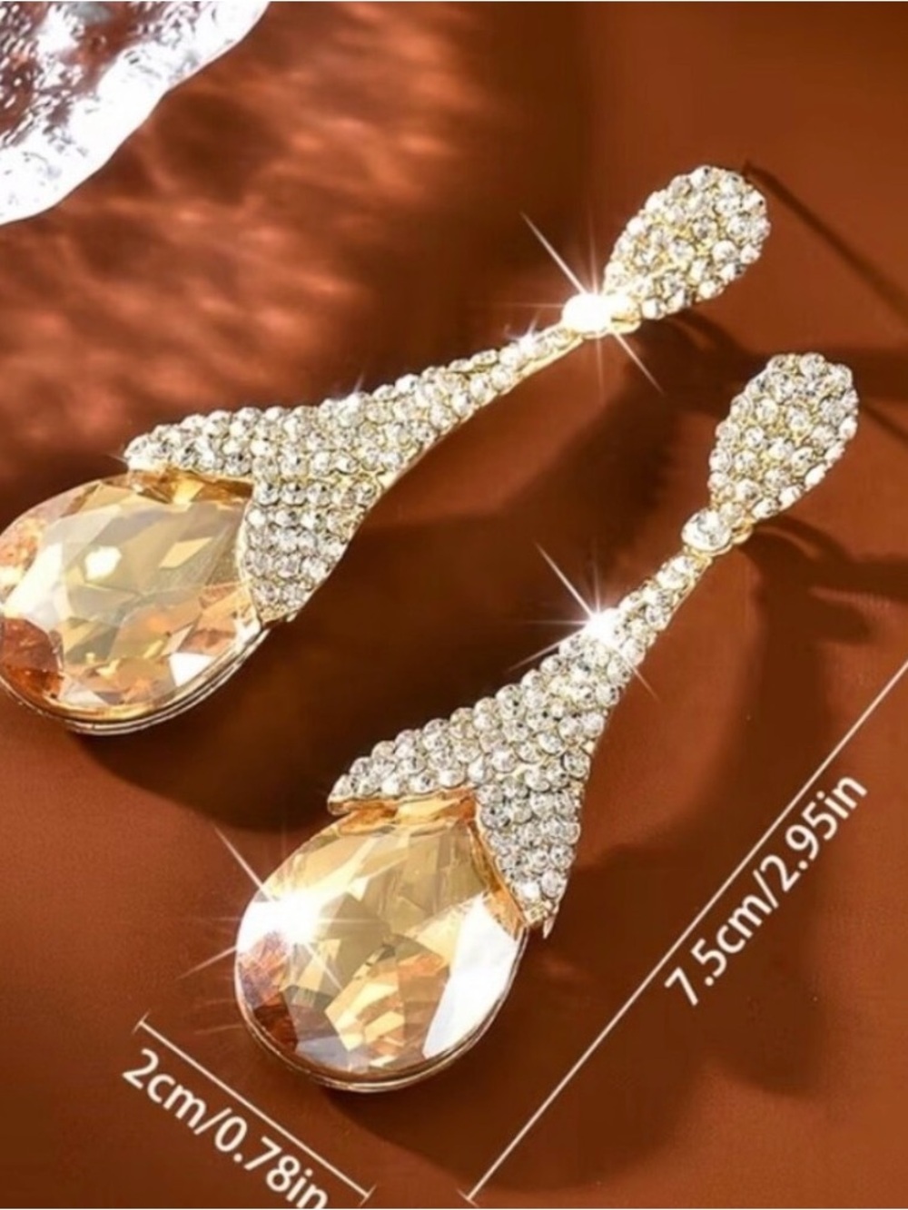 🆕️ Champagne Crystal & Rhinestone Teardrop Dangle Earrings
